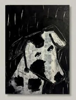 Aludibondbild DOG BLACK WHITE
